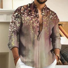 Men's Casual Shirts Button-up Shirt Printed Stand Collar Spring Soft Breathable Top With Long Sleeves Single-breasted Solid Colour