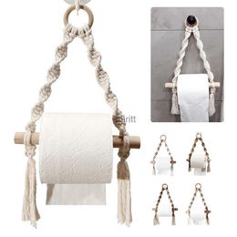 Toilet Paper Holders Toilet Paper Holder Rack Nordic Organizer Tapestry Macrame Hanging Rope Towel 240313