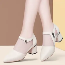 Dress Shoes For Woman 2024 Normal Leather Casual Women's Summer Footwear Chunky Heels Transparent Sandals Clear Pointed Toe Block Heel