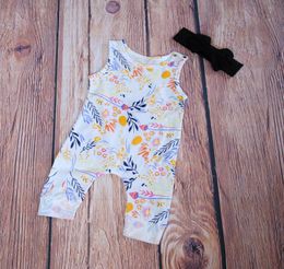 Boho Floral Harem Rompers With Headbands Cotton Floral onesie Cute Girls Harem Romper Baby Girl Clothes Boutiques Girls Jumpsuits 1728252