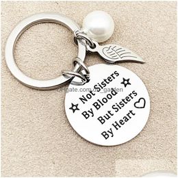 Key Rings Personalised Sister Stainless Steel Keychain Engraved Not Sisters By Blood But Heart Keyring Chains Pendant Drop Delivery Je Dhw2J