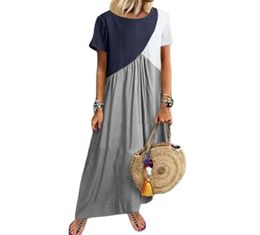 Robe Geometric Stitching irregular Short Sleeve Women Maxi Dress Summer Boho Beach Loose Casual Long Dresses Plus Size 4XL 5XL5433953