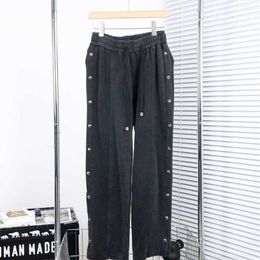 Pantaloni da uomo Crookee Correct High Version 24SS New Water Wash Smoke Grey Spliced Buckle Pantaloni a tubo dritto divisi per uomo e donna TDK3