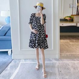 Dresses Maternity Wear Summer Chiffon Dress Maternity Skirt Midlength Net Red Daisy Fashion Trendy Hot Pregnant Mother Floral Skirt