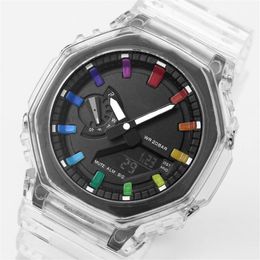 Men's Sport Clear Color Digital Quartz 2100 Watch World Time Full Featured Waterproof LED Big Dial Oak Series