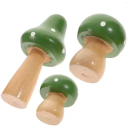 Garden Decorations 3 Miniature Mushroom Wooden Figurines Party Favours Pots Decor For Desktop Cake ( Green )