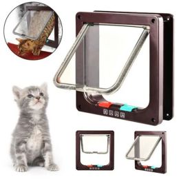 Cages Dog Cat Flap Door with 4 Way Lock Security Flap Door For Cats Kitten ABS Plastic Small Dog Gate Cat Dogs Flap Pet Door Chip