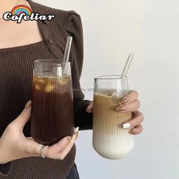 Tools 1/2/4/6pcs Rib Coffee Glass Heatresistant Water Cups Vertical Stripes Tea Mug for Drinking Milk Beer Wine Juice Tumblers Set