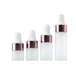 Empty Frosted Glass Sample Refillable Bottle Essential Oil Dropper Vials Rose Gold Ring White Rubber Top Cosmetic Packaging Contai2478406