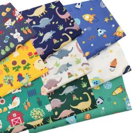 Fabric 100% Cotton Twill Fabric Cartoon Dark Blue Yellow Green White Rocket Dinosaur Farm Animal for DIY Apparel Patchwork Decor Craft