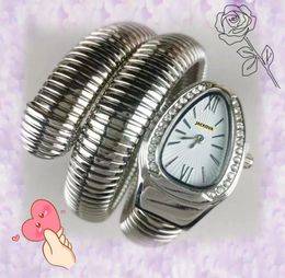 Famous Oval Shape Diamonds Ring Watches Women Quartz Movement Time Clock Full Stainless Steel Band Iced Out Bee Snake Bracelet Wristwatch Christmas Mother's gifts