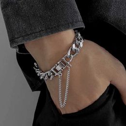 Bangle Kpop Stainless Steel Metal Chains Bracelets For Women Men Punk Sliver Cuban Link Chain Wristband Bracelet Classic Charms JewelryL2403