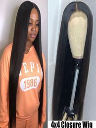 26 inch wig human hair HD transparrnt Lace Long wig Remy For Black Women 4X4human hair straight lace Closure wig PrePlucked9364796