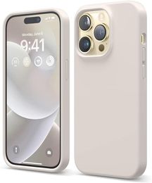Compatible with iPhone 14 Pro Case, Liquid Silicone Case, Full Body Protective Cover, Shockproof, Slim Phone Case, Anti-Scratch Soft Microfiber Lining, 6.1 inch (Stone)