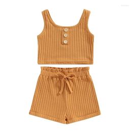 Clothing Sets Baby Girl Cute Sleeveless Ribbed Tank Top And Elastic Drawstring Shorts Toddler Summer Outfits