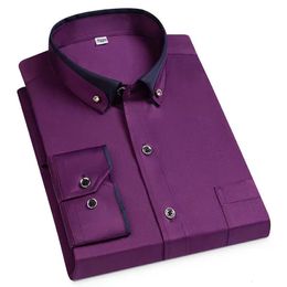 Mens Longsleeved Shirts Ironfree Elastic Crystal Button Collar Polyester Top Smart Dress Fashion Business Casual 240307