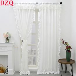 Curtains Double Layer White Window Tulle Door Curtains Elegant Lace Gauze Warp Ruffled Half Curtain for Kitchen Wedding Curtains