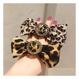 Hair Pins Autumn And Winter New Round Buckle Drill Bow Leopard Circle Czech Diamond Boutique Quality Leather Band Rope Drop Delivery P Otyla
