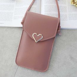 Women's Single Shoulder Bag Heart Type Hardware Transparent Touch Screen Simple Mobile Phone Solid Color Student Messenger