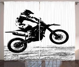 Curtains Dirt Bike Curtains Rider Participating Motocross Championship Silhouette Image Dangerous Sports Living Room Bedroom Window Drape