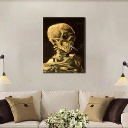 Famous Vincent Van Gogh Oil Paintings Reproduction Hand Painted Skull with Burning Cigarette Canvas Art3231