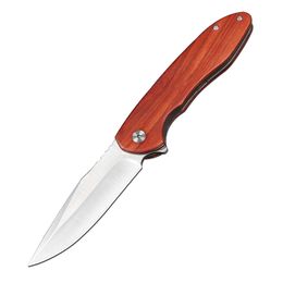 M7722 Flipper Knife 440C Satin Drop Point Blade Rosewood with Steel Sheet Handle Ball Bearing Outdoor Camping Hiking Fishing EDC Pocket Knives