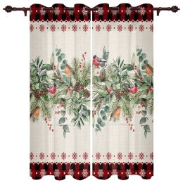 Curtains Christmas Eucalyptus Berries Robin Window Curtains for Living Room Bedroom Luxury Modern Kitchen Curtains Fabric Drapes