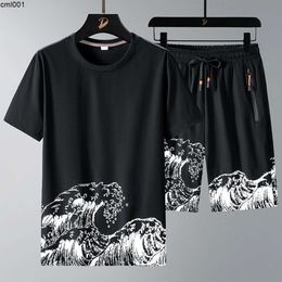 Fat Plus Size Ice Silk Set Mens T-shirt Sports Youth Loose Casual Shorts Two Piece