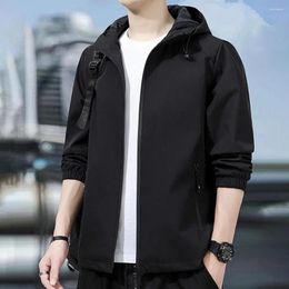 Men's Jackets Men Hooded Jacket Windproof With Zipper Pocket Drawstring Mid Length Coat Plus Size Cardigan For Outdoor