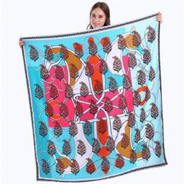 130x130cm 100% Twill Silk Scarf For Women Double Horse Neckerchief Life Tree Pattern Shawls Fashion Spain Square Scarves Female Pa326G