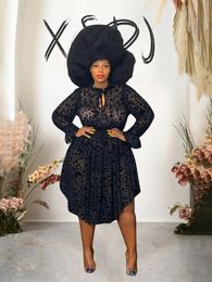 Black Dresse Long Sleeve Transparent and Sexy Dress Print Leopard Fleece Winter Plus Size Wholesale 240312