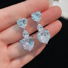 Stud Earrings Simple Sweet CZ Heart For Girls Shining Cubic Zirconia 925 Silver Needle Korean Summer Fashion Statement Jewelry