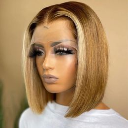 Blond 613 Straight Short Cut Bob Lace Front Human Hair Wigs for Black Women 180% Density Cheap Coloured Brazilian Hair Wigs Pink