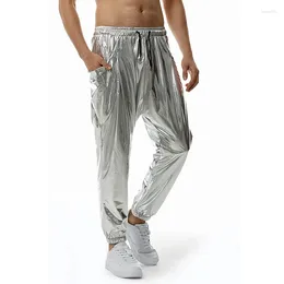 Men's Pants Metallic Disco Shiny Joggers Drawstring Elastic Waist Sequin Hip Hop Dance Fluorescent Harajuku Nightclub Trousers