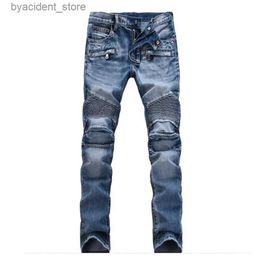 Men's Jeans European And American Fold Zipper Motorcycle Snowflake Jeans High Quality Plus Size Direct Sales New Mens Jeans Denim Plus Size L240313