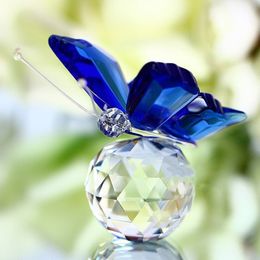 Crystal glass marble butterfly statue feng shui desk Gift jewelry Christmas glass furnishings home decoration crafts228W