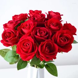 Decorative Flowers 1PC Artificial Bouquet Red Silk Fake Rose Flower For Wedding Home Table Decoration Christmas Valentine's Day Gift