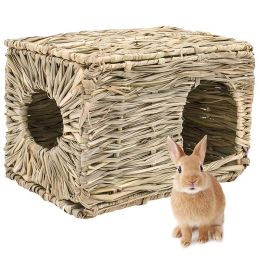 Supplies Foldable Woven Rabbit Cages Pets Hamster Guinea Pig Bunny Grass Chew Toy Mat House Bed Nests for Small Animal Rabbit Accessories