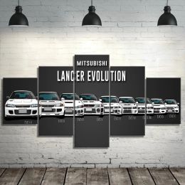 Calligraphy 5 Panel Mitsubishi Lancer Evolution Car Canvas Posters Wall Art Pictures Paintings Accessories Home Decor Living Room Decoration