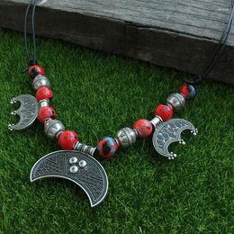 Pendants Red Ceramic Beads With Rigid Moon Long Adjustable Necklace 5pcs Viking Apron Dress Chain Jewellery For Charm Women