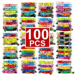 Whole 100Pcs Collars For Dog Collar With Bells Adjustable Necklace Pet Puppy kitten Collar Accessories Pet shop products 21032215x