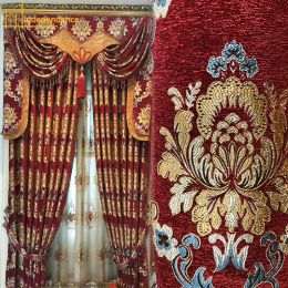 Curtains European Luxury Red Thick Chenille Jacquard Blackout Curtains for Living Room Bedroom Custom Finished Valance