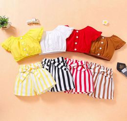 kids Clothing Sets girls outfits children ruffle sleeve Buttons Topsstripe shorts 2pcsset summer fashion Boutique baby clothes Z3249148