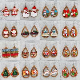 Dangle Earrings Fashion Retro Christmas Jewellery Santa Claus Bells Red Car Water Drop Wooden For Women Holiday Gifts