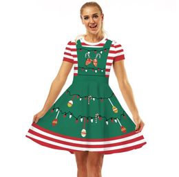Women Christmas Clothes Xmas Elf Santa Helper Fancy Swing Dress Costume Cosplay Crew Neck Empire Dress1564498