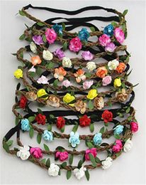 19 Colours Flower Crown Headband Necklace Wedding Headwear Braid Boho Flower Hair Accessories for Girls Women Baby Girl M13806591803