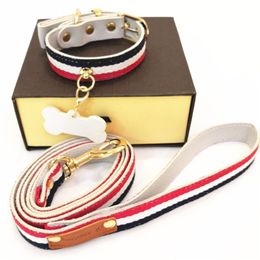 Classic Simple Dog Collars Set Pet Outdoor Adjustable Collar Fashion Casual Stripe Dogs Leashes for Teddy Schnauzer French Bulldog2797