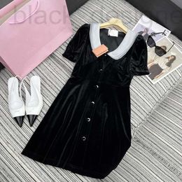 Basic & Casual Dresses designer Early Spring New Nanyou Miu Elegant and Style Celebrity Xiaoxiang Silk Doll Neck Bubble Sleeve Velvet Dress 6TKI