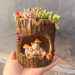 Planters Cartoon Tree House Resin Flower Pots Mini Succulents Planter Home Garden Indoor Decor Cachepot For Flowers Girls Birthday Gifts