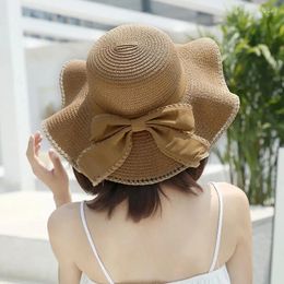 Wide Brim Hats Spring Summer Women Straw Hat Bowknot Floppy Panama Female Ladies Elegant Outdoor Beach Sun Cap Sunscreen